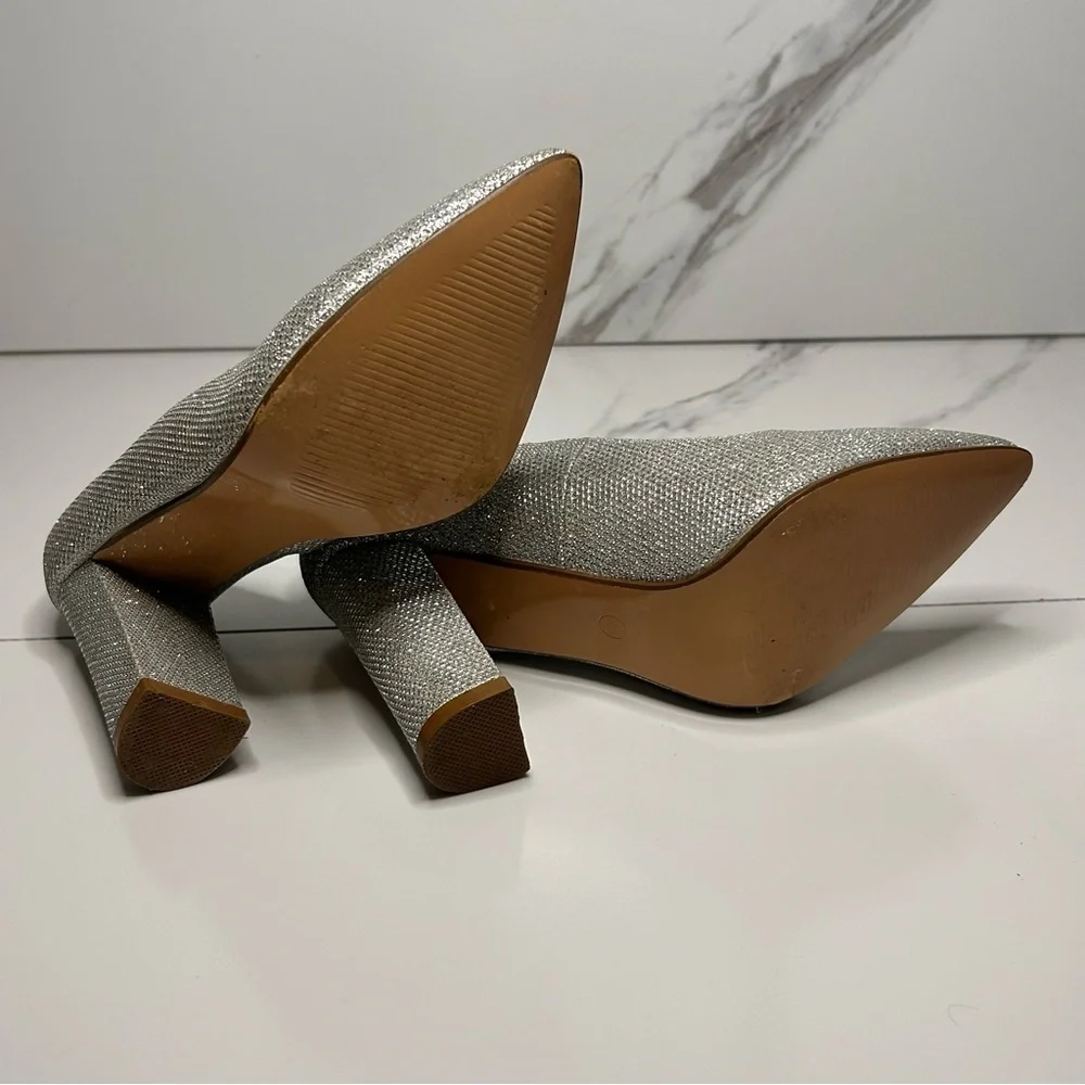 IDIFU Glittering Silver Block Heels Size 6.5